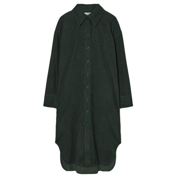 NWT COS Corduroy Midi Shirt Dress size 4 Dark green - Picture 3 of 6